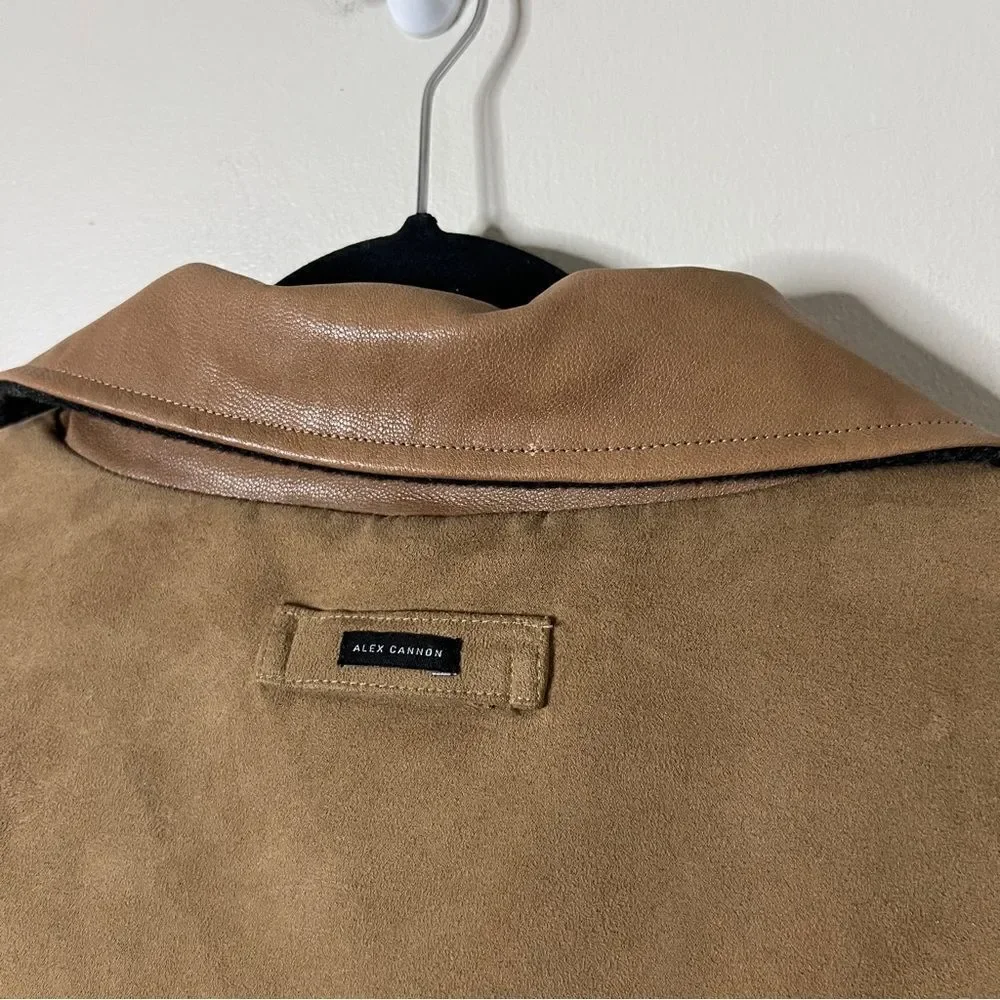 Alex Cannon Men’s Tan Wool Lined Faux‎ Suede Zip Snap Down Jacket Size Large
